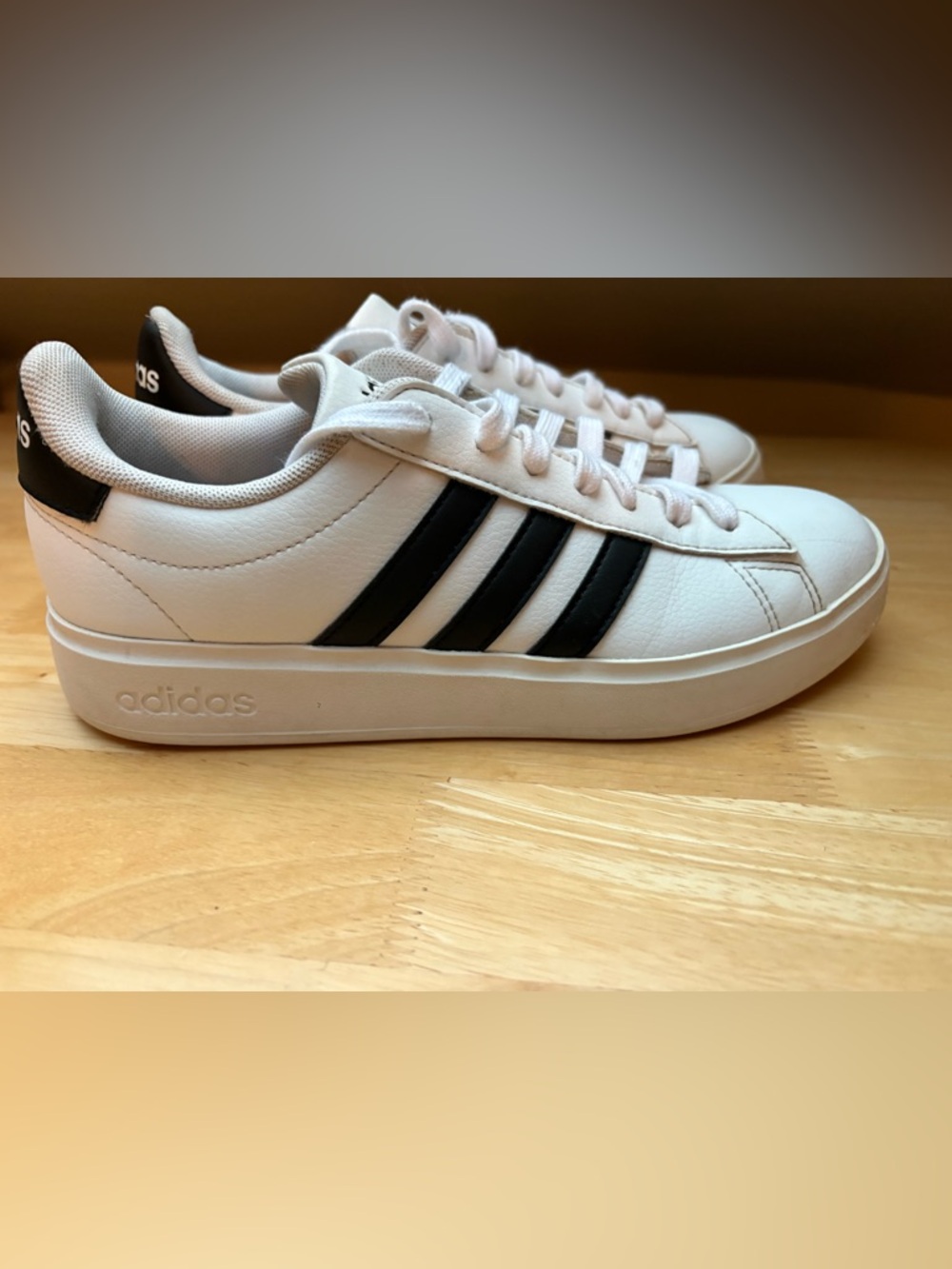 adidas Grand Court Cloudfoam White Sneakers Black Stripes | Sz 6.5 - Picture 2 of 14